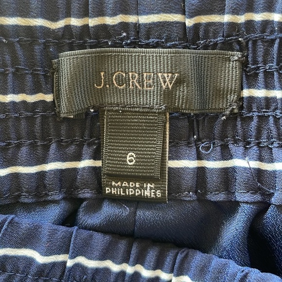 J Crew Tulip Ankle Navy White Stripe Contrast Seam Cropped Pants Elastic Waist - Picture 7 of 13